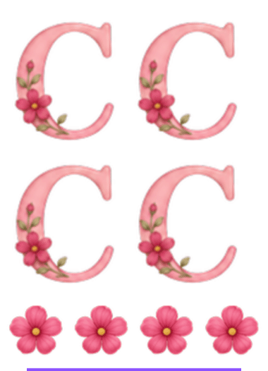 Adesivo letra C rosa florida Cartela 10x13,85cm
